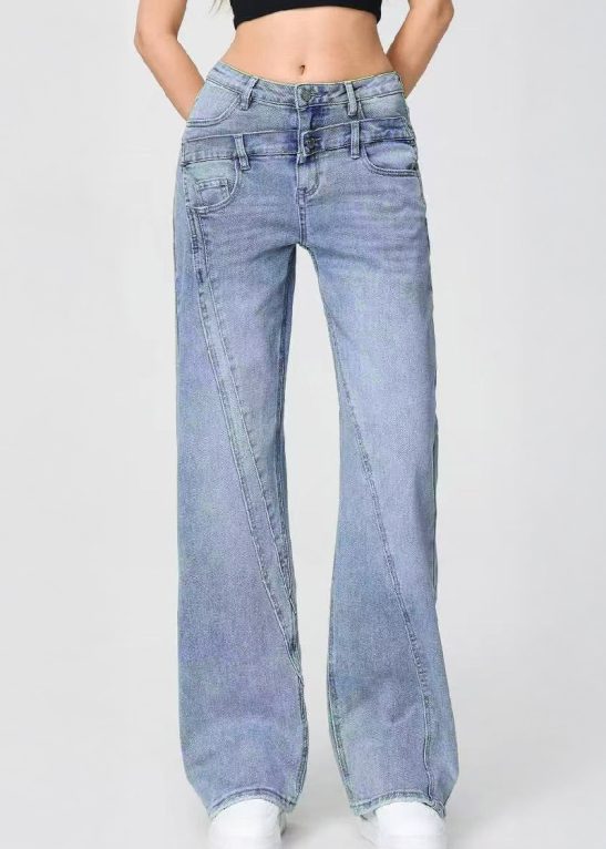 Casual Patchwork Irregular Stitching Flared Jeans