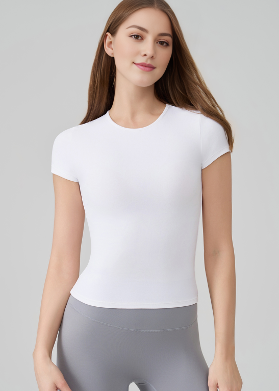 Sports Solid Color Round Neck Short Sleeve Slim Top