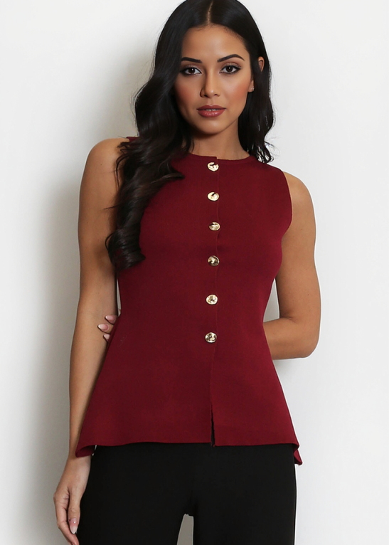 Versatile Solid Color Slim Sleeveless Button-Up Tank Top
