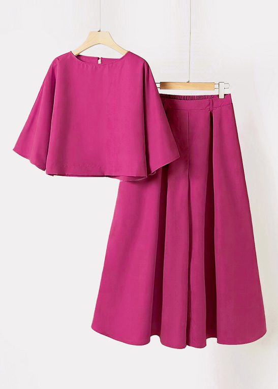 Elegant Half Sleeve Loose Crop Top & Plicated Wide Leg Trousers Co-ord