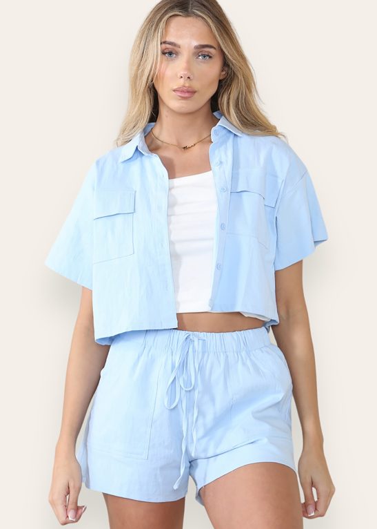 Casual Button Blouse & Drawstring Shorts Co-ord