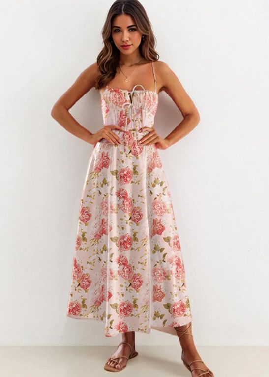 Lovely Spaghetti Strap Tie-Up High Split Maxi Dress
